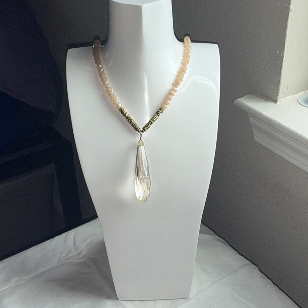 34” AB beaded, teardrop crystal, pendant